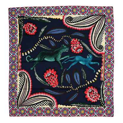 Hermes Cashmere Silk The Savana Dance Shawl 140 Marine Vert Corail 1 of 6