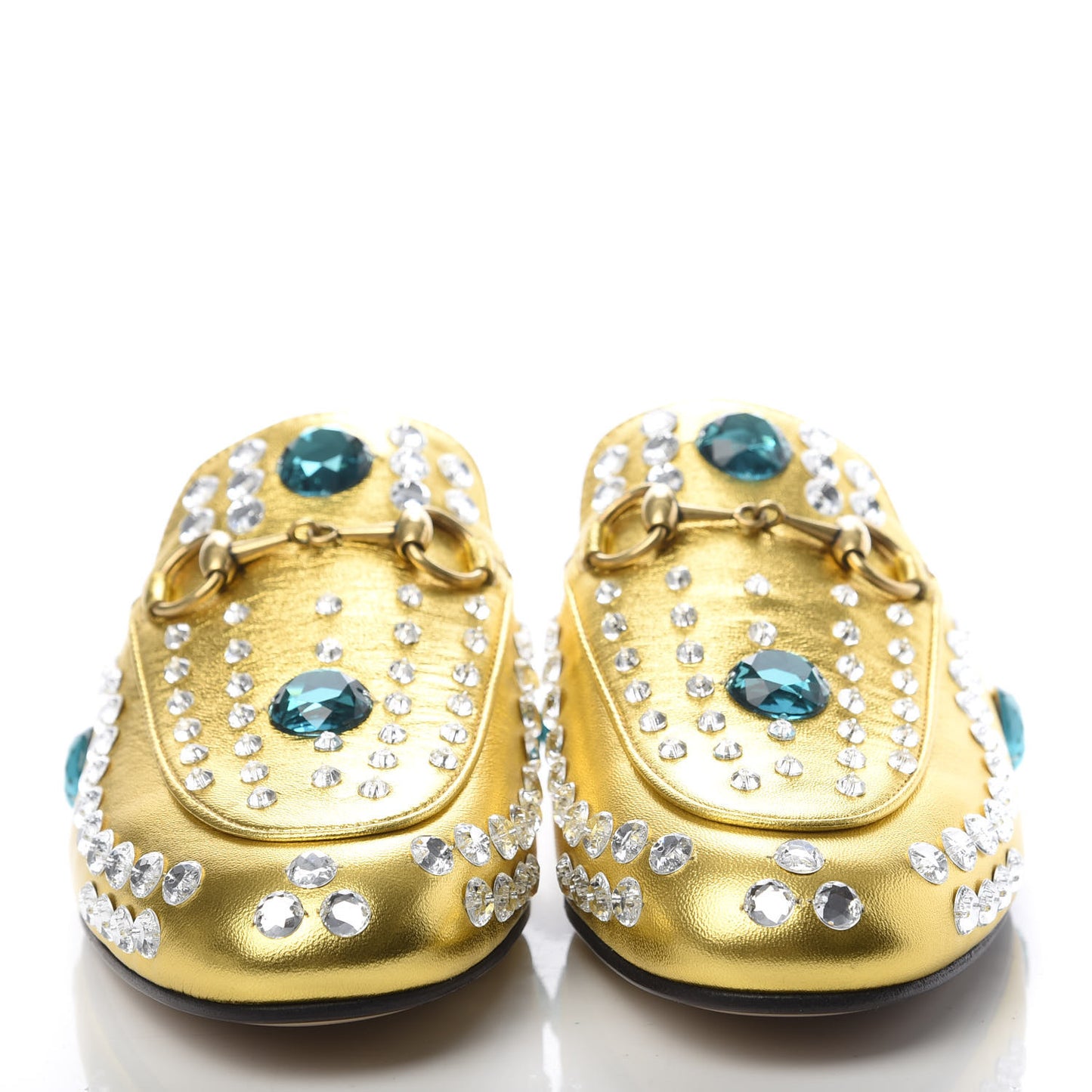 Metallic Nappa Crystal Womens Princetown Slippers 35 Gold