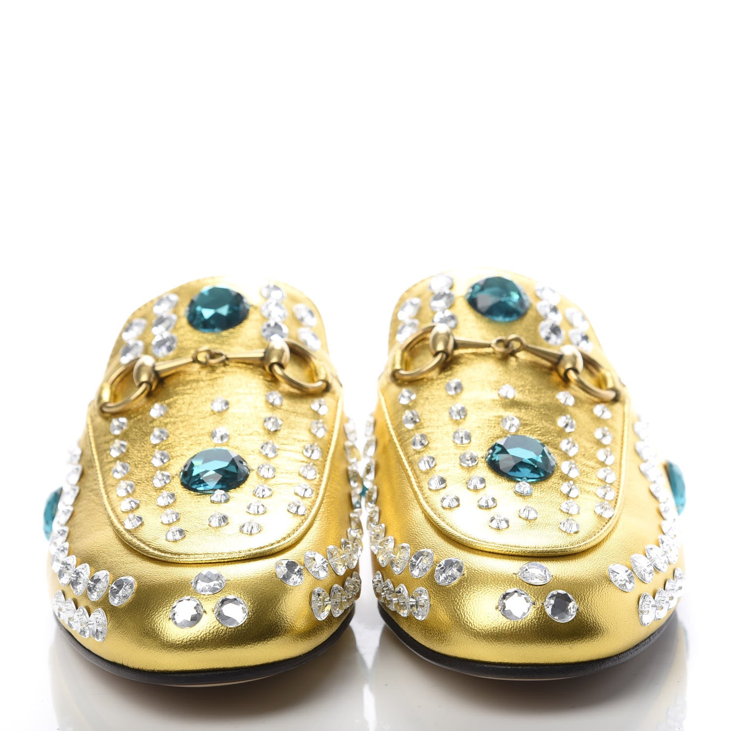 Gucci Metallic Nappa Crystal Womens Princetown Slippers 35 Gold 2 of 9