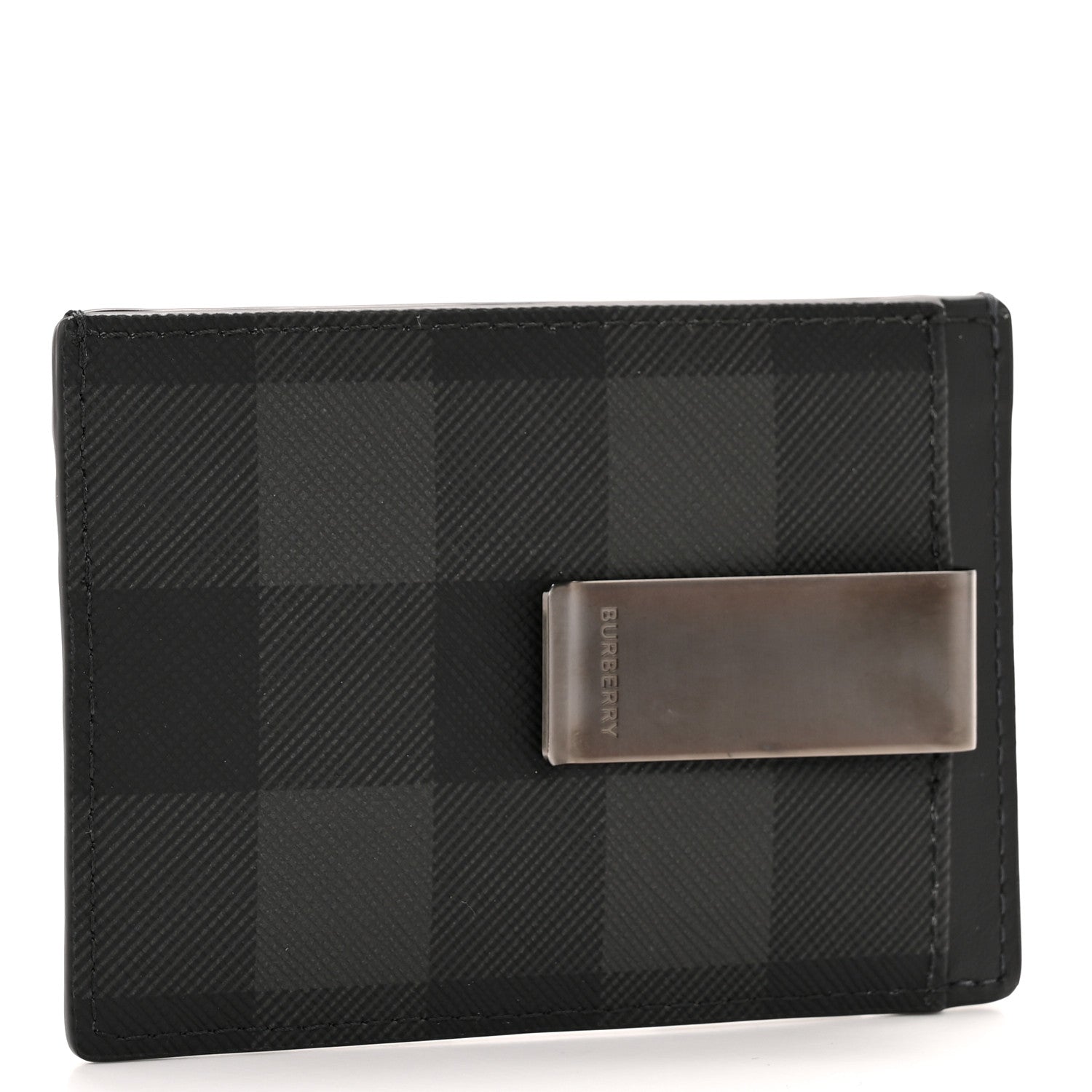 Burberry Coated Canvas Calfskin Check Money Clip Card Case Charcoal 3 of 9