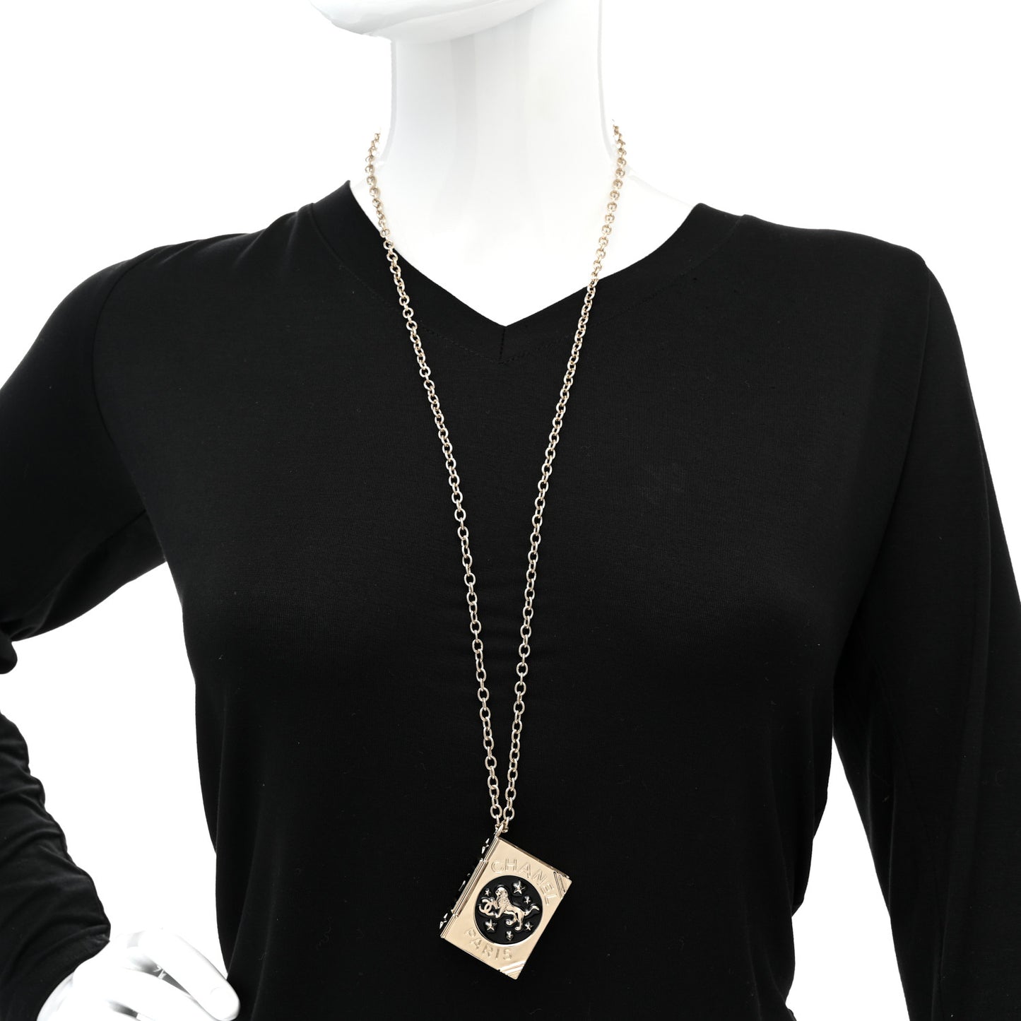 Metal CC Lion Book Locket Necklace Gold