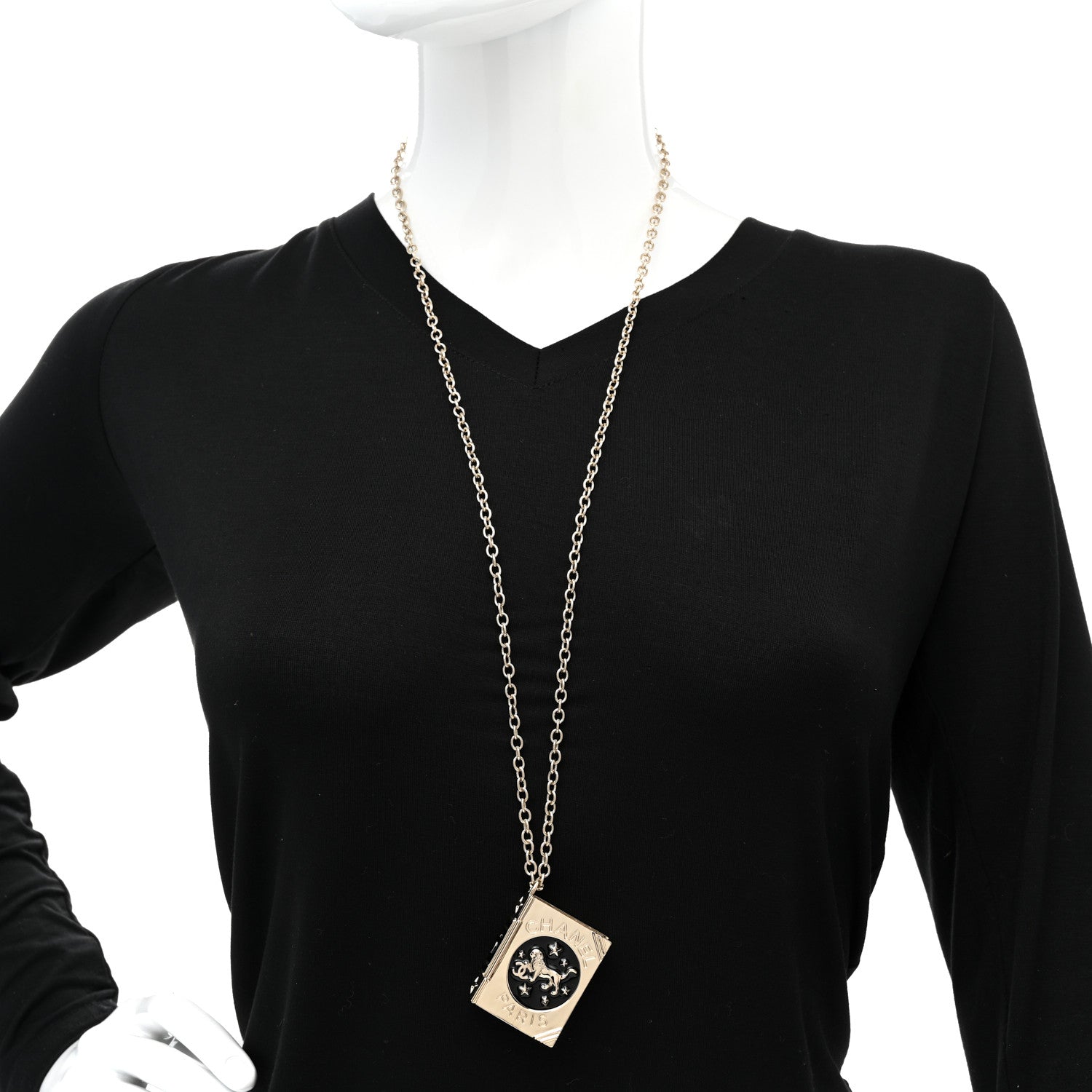 Chanel Metal CC Lion Book Locket Necklace Gold 2 of 7