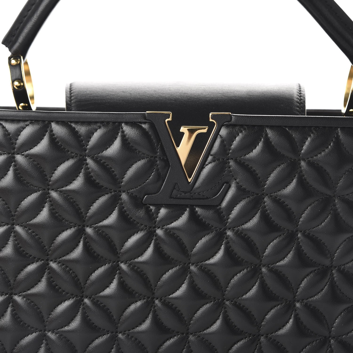 Louis Vuitton Lambskin Quilted Flower Capucines PM Black 9 of 10