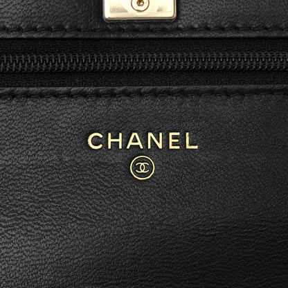 Chanel Lambskin Enamel Quilted Pearl Crush Wallet On Chain WOC Black 6 of 12