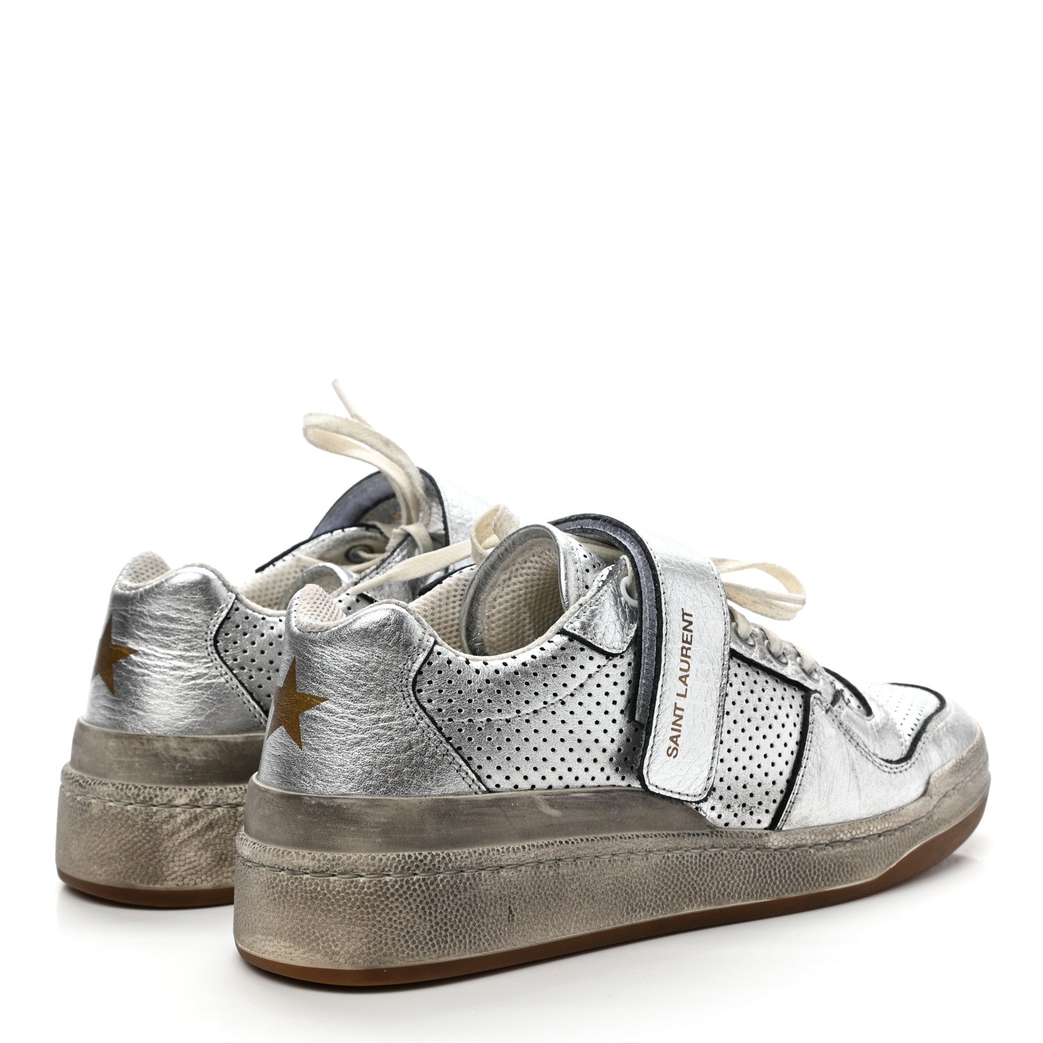 Saint Laurent Calfskin Perforated Womens SL24 Sneakers 37 Argento 4 of 11