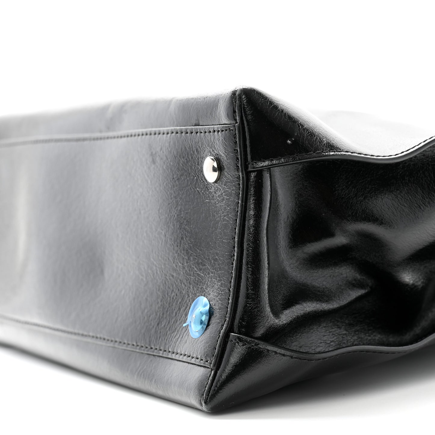 Shiny Soft Calfskin Medium Banner Tote Tote Black