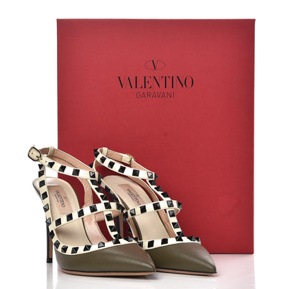 Valentino Garavani Nappa Rockstud Ankle Strap 100mm Pumps 36 Army Green Light Ivory 9 of 9