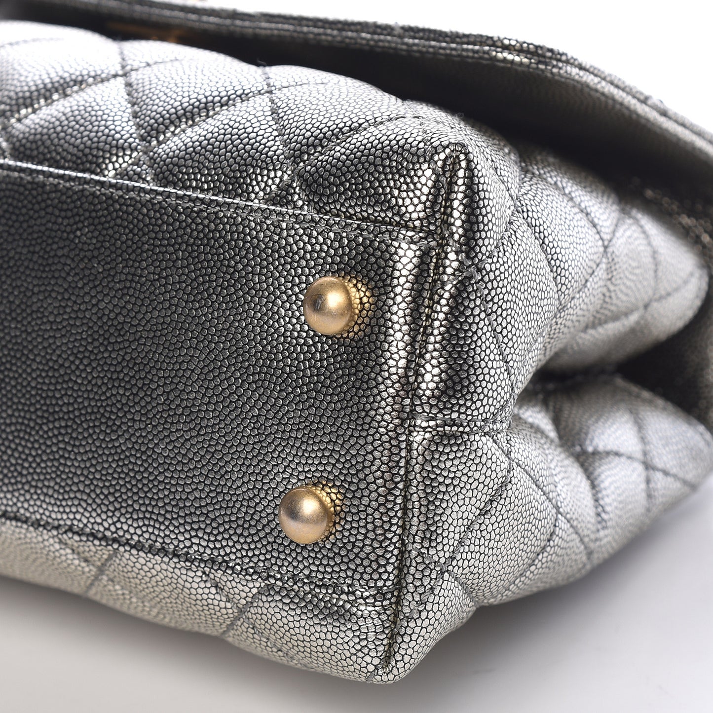Metallic Caviar Quilted Mini Coco Handle Flap Silver