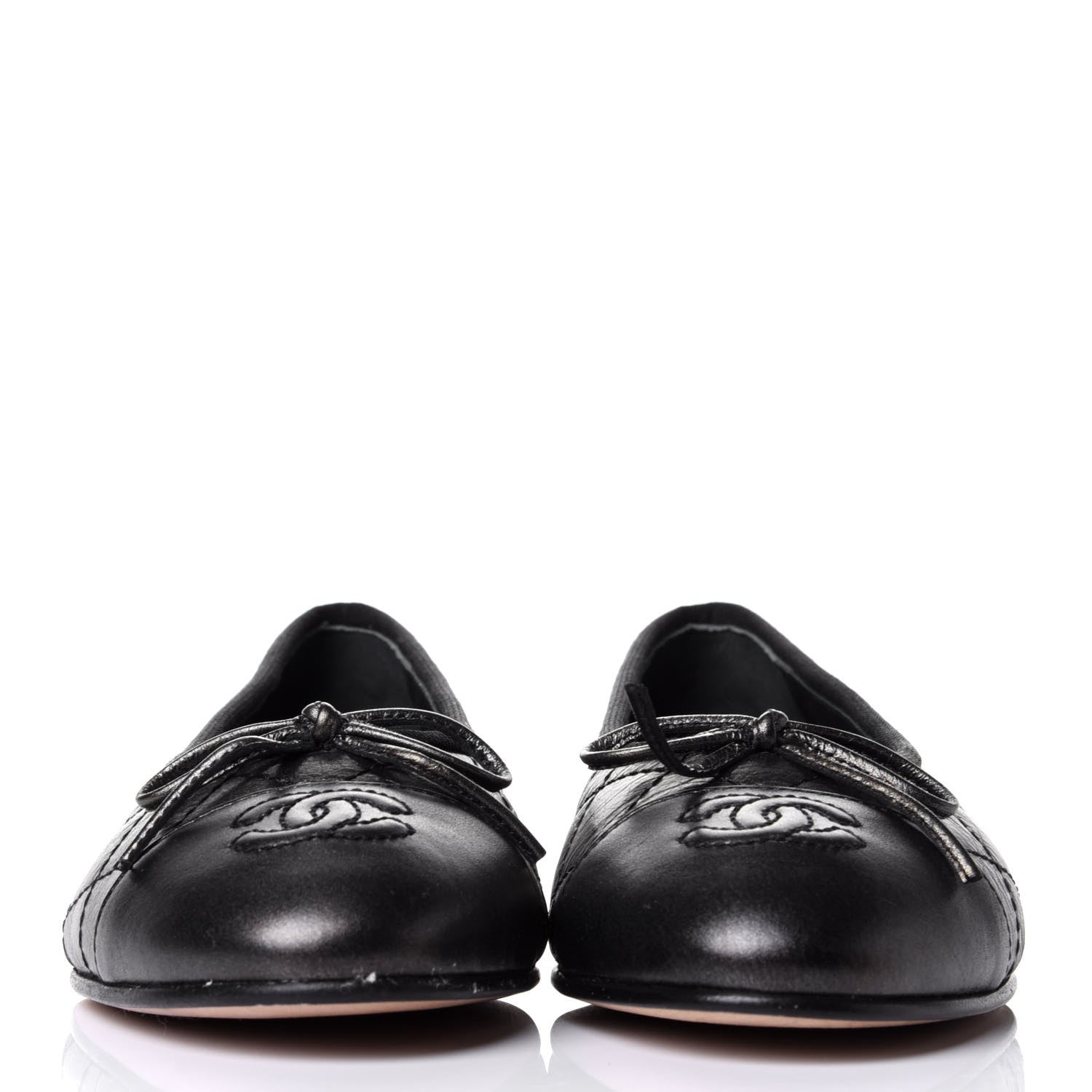 Chanel Metallic Aged Calfskin Quilted CC Cap Toe Ballerina Flats 36.5 Dark Silver 2 of 6