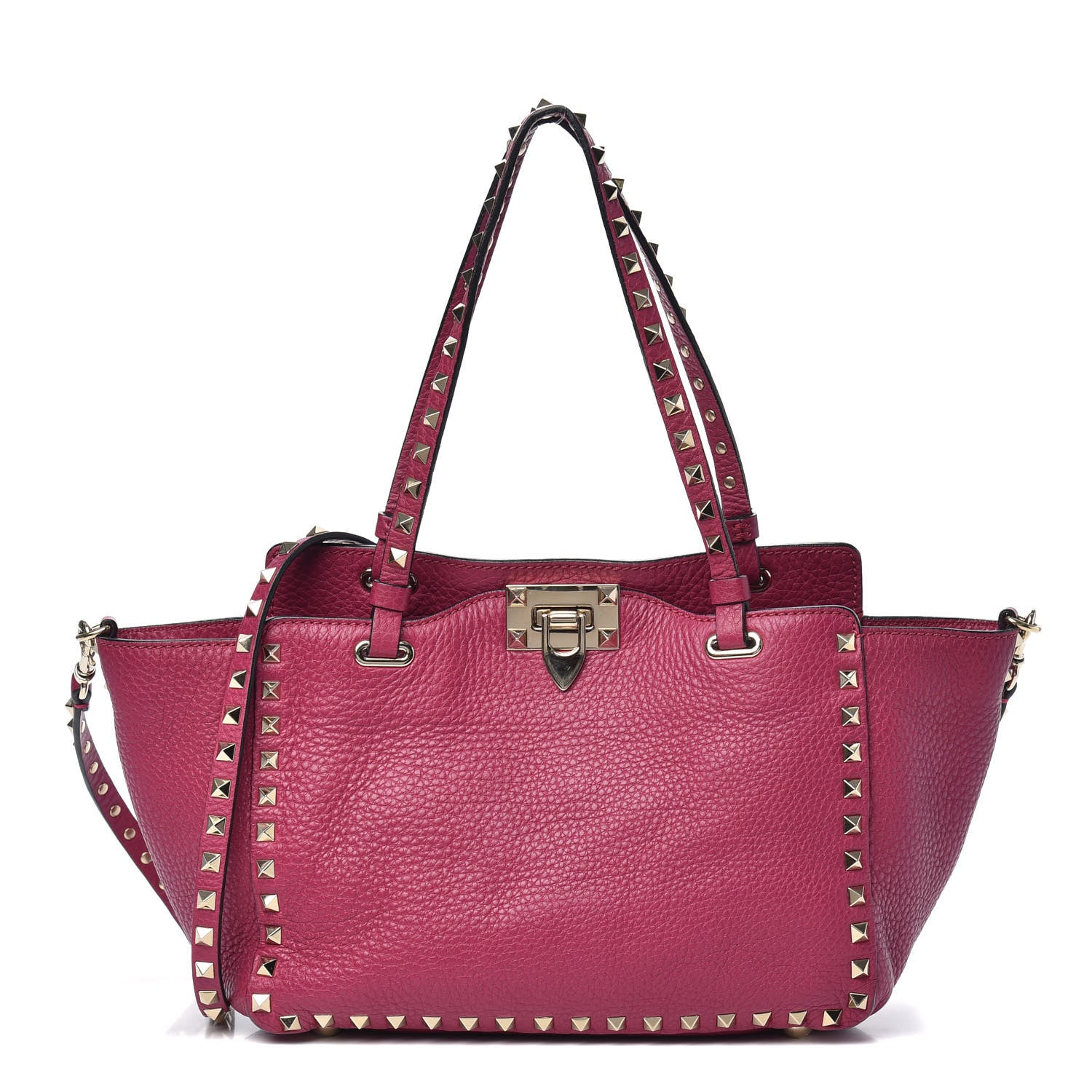 Valentino Garavani Grained Calfskin Small Rockstud Tote Deep Cyclamin 1 of 10