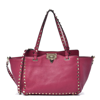 Valentino Garavani Grained Calfskin Small Rockstud Tote Deep Cyclamin 1 of 10