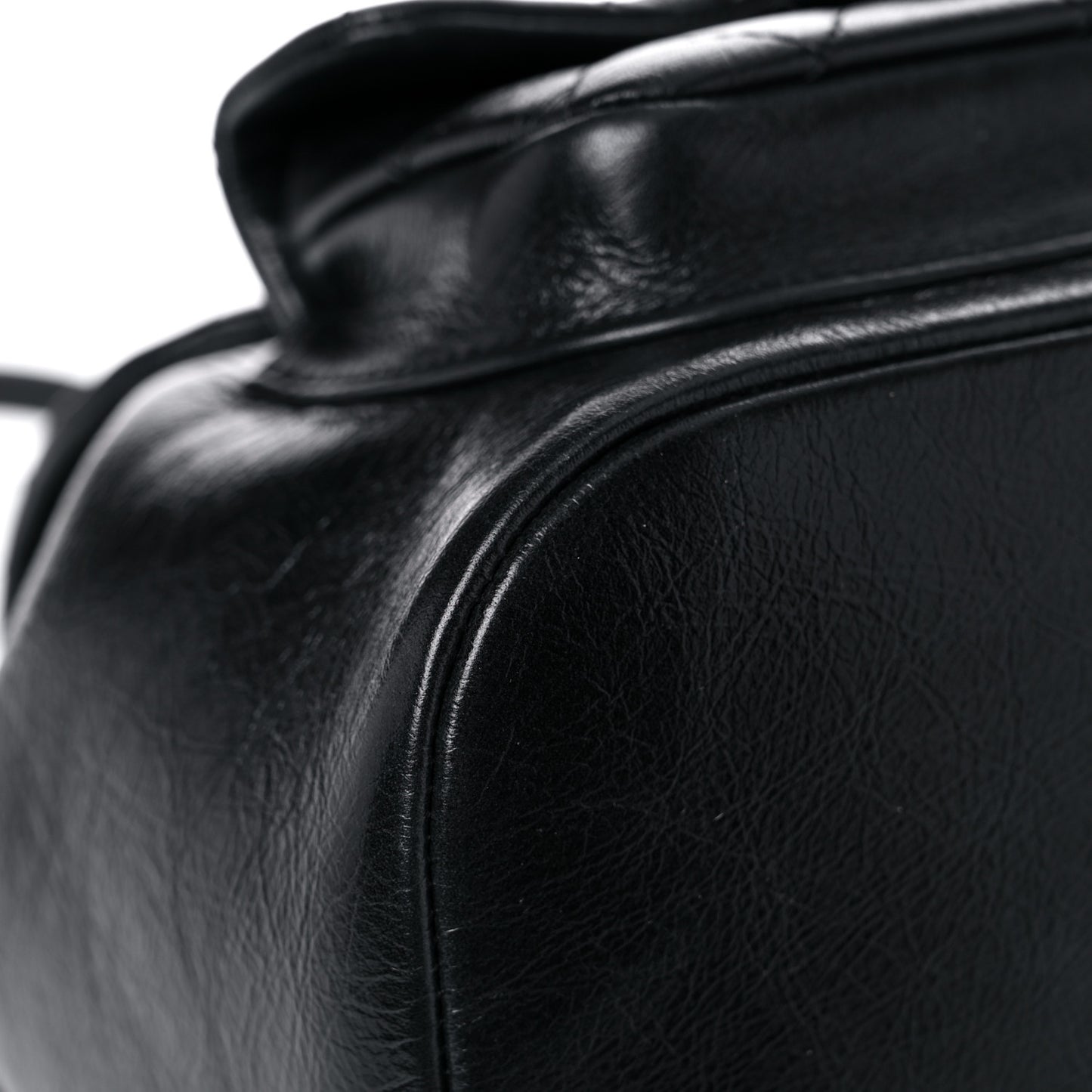 Glazed Aged Calfskin Quilted Small Duma Drawstring Backpack Black