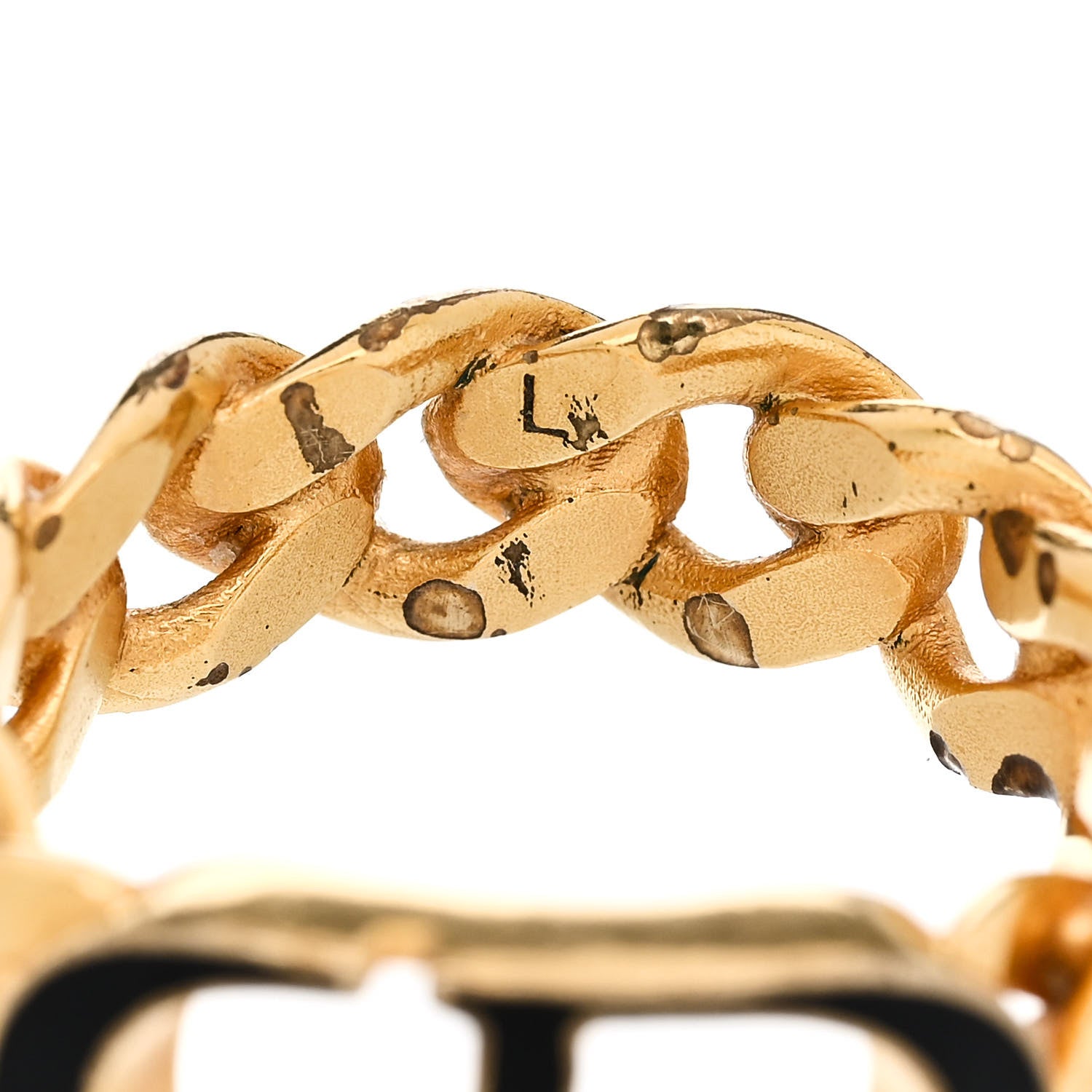 Christian Dior Metal Enamel Chain Ring L Black Gold 4 of 5