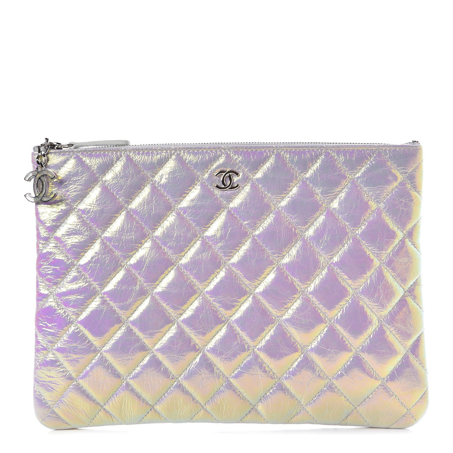 Iridescent Crumpled Calfskin Medium Cosmetic Case White