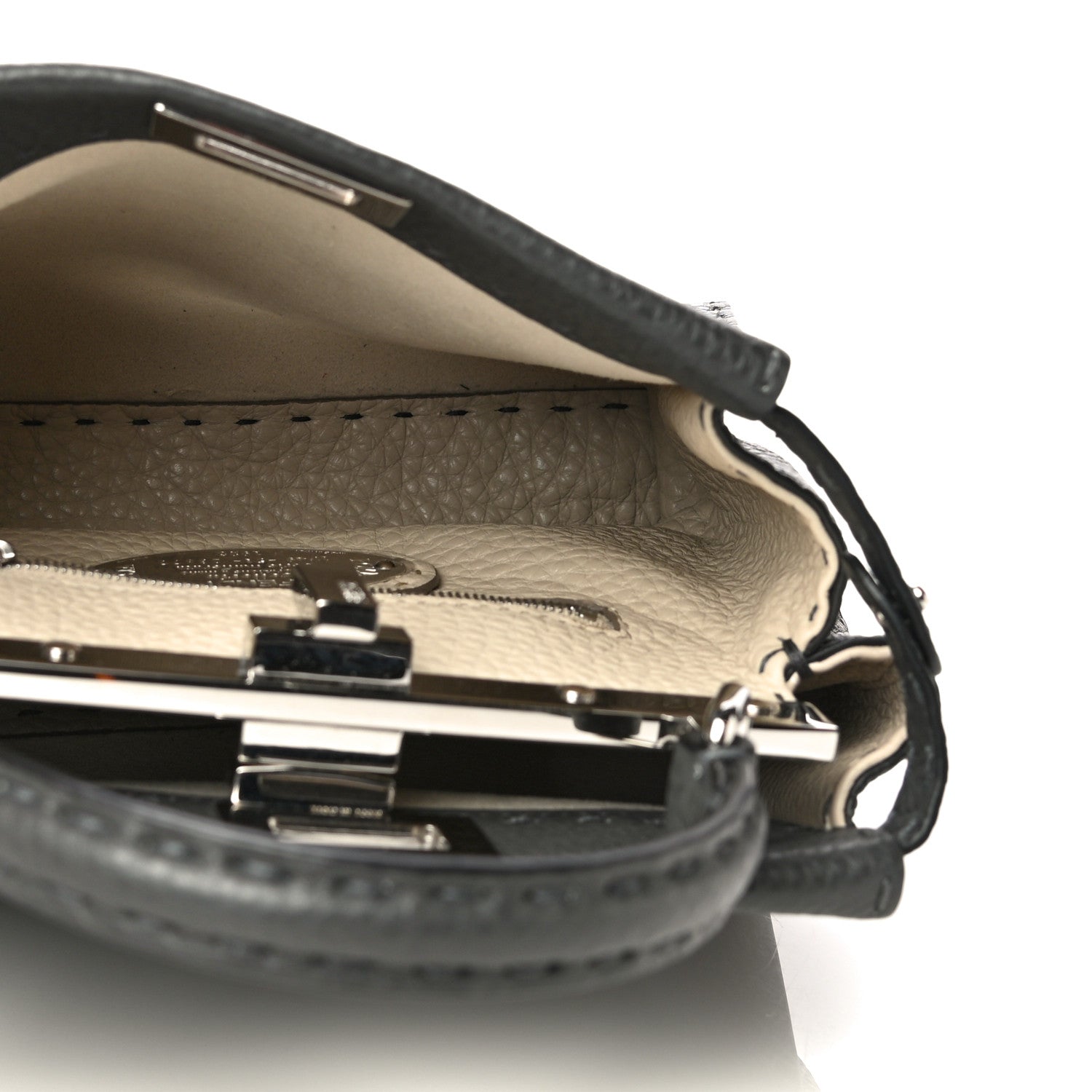 Fendi Cuoio Romano Selleria Bi-Color Mini Peekaboo Iconic Satchel Asfalto Latte 6 of 12