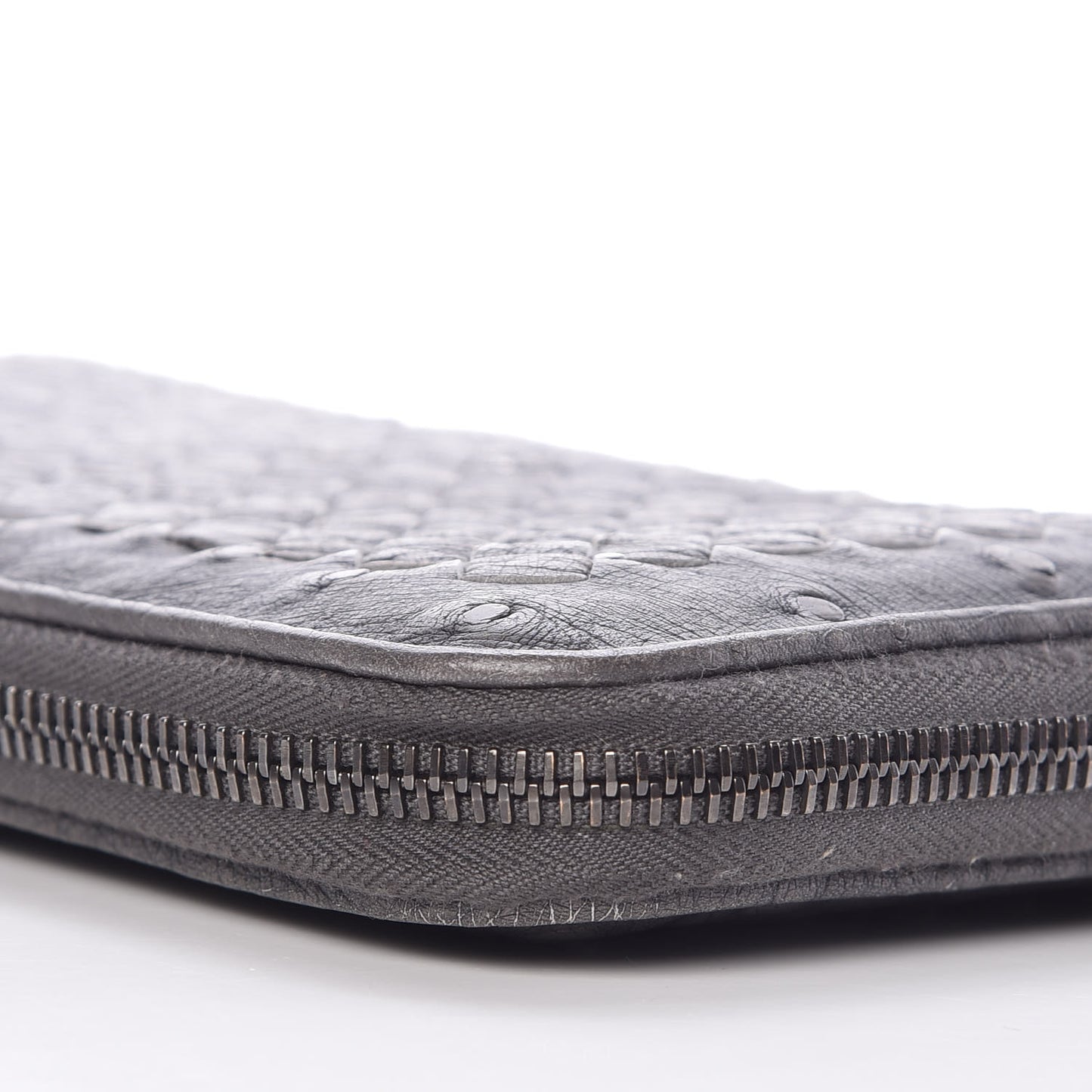 Ostrich Intrecciato Zip Around Wallet Ardoise
