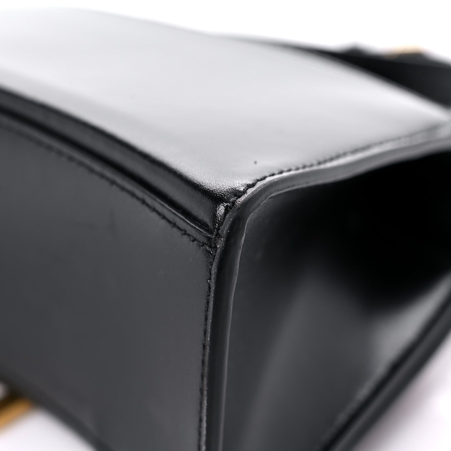 Shiny Box Calfskin Hourglass Top Handle Bag XS Black