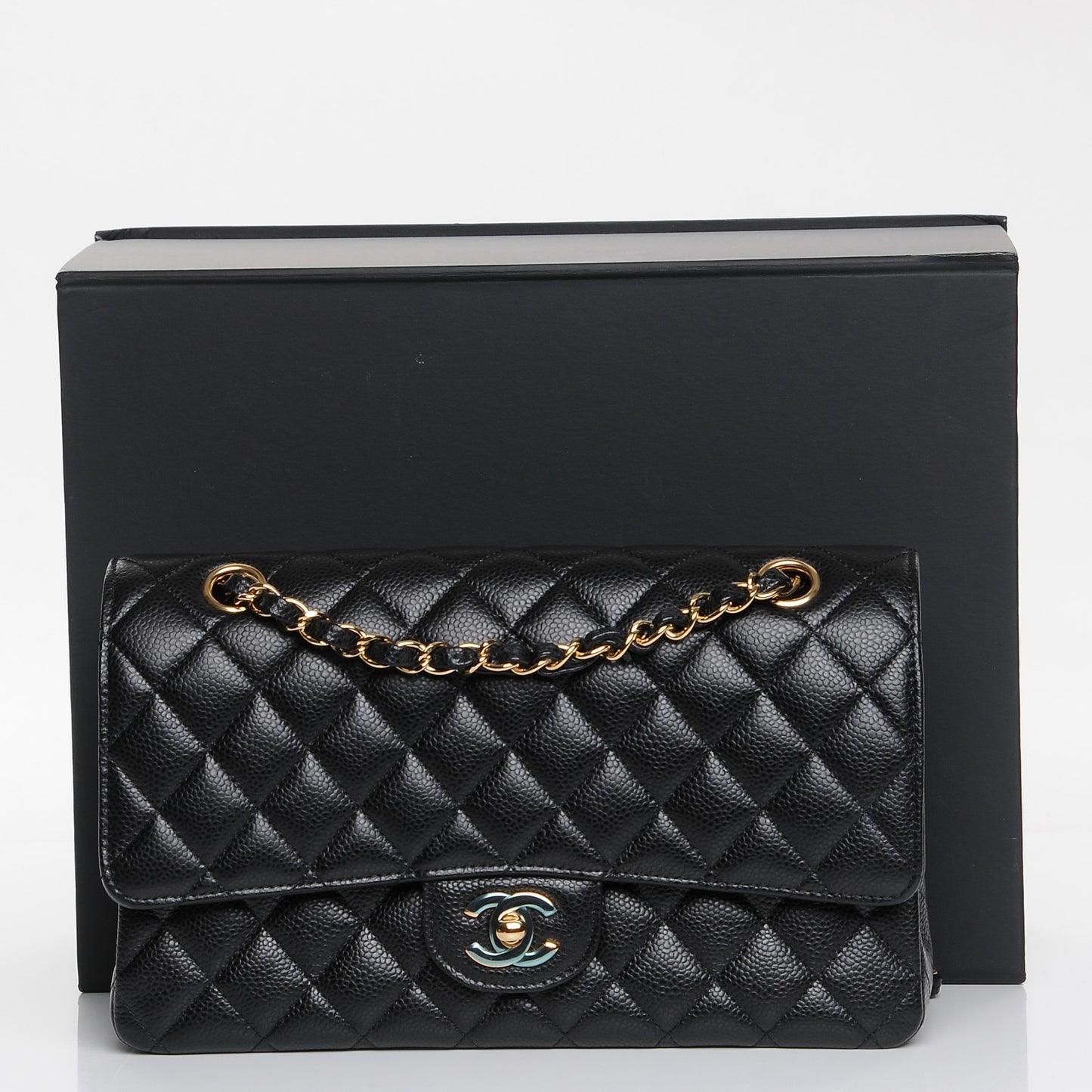 Caviar Quilted Medium Double Flap Black