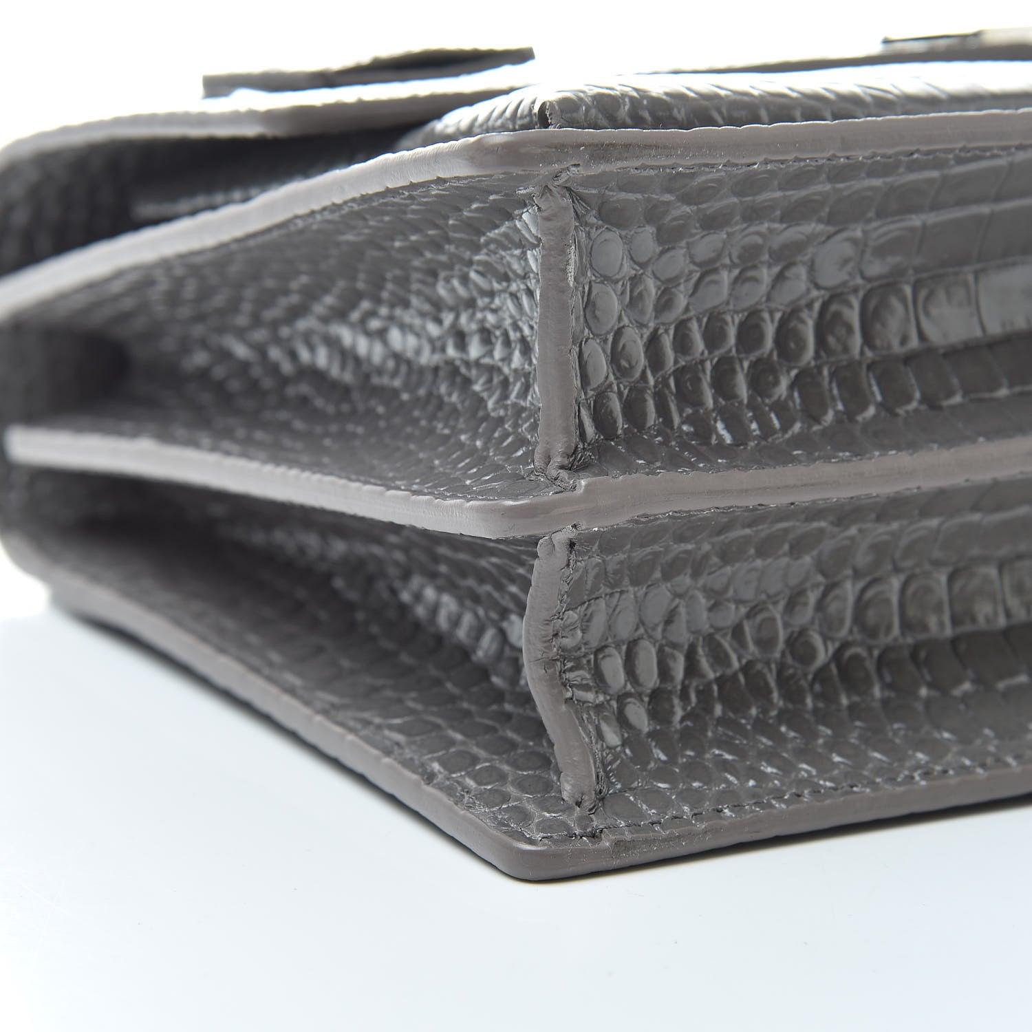 Saint Laurent Calfskin Crocodile Embossed Large Monogram Sunset Fog 9 of 10