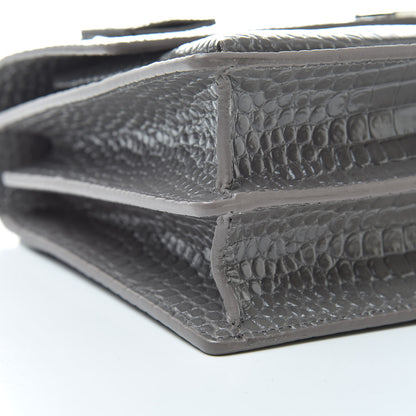 Saint Laurent Calfskin Crocodile Embossed Large Monogram Sunset Fog 9 of 10