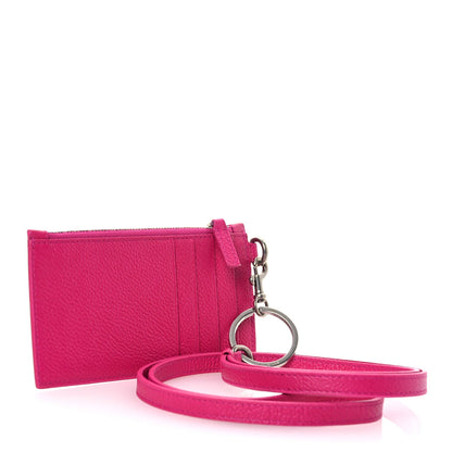 Balenciaga Grained Calfskin Miami Logo Cash Coin Card Holder On Keychain Fuchsia 3 of 8