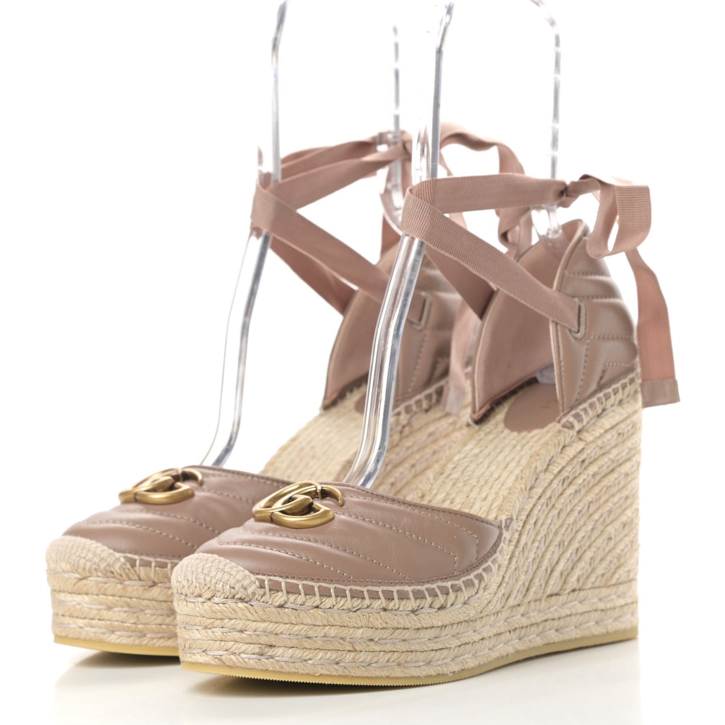 Nappa Matelasse GG Marmont Ankle Wrap Platform 35/120mm Espadrille Wedges 41 Porcelain Rose