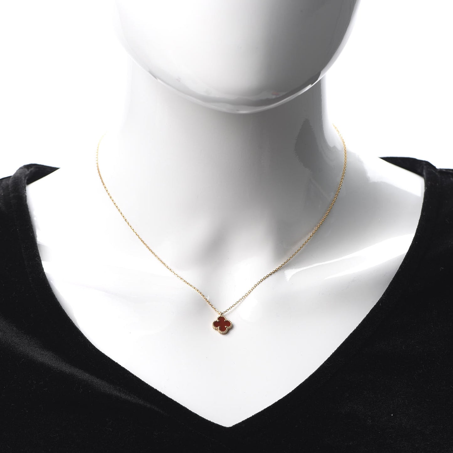 18K Rose Gold Carnelian Sweet Alhambra Pendant Necklace