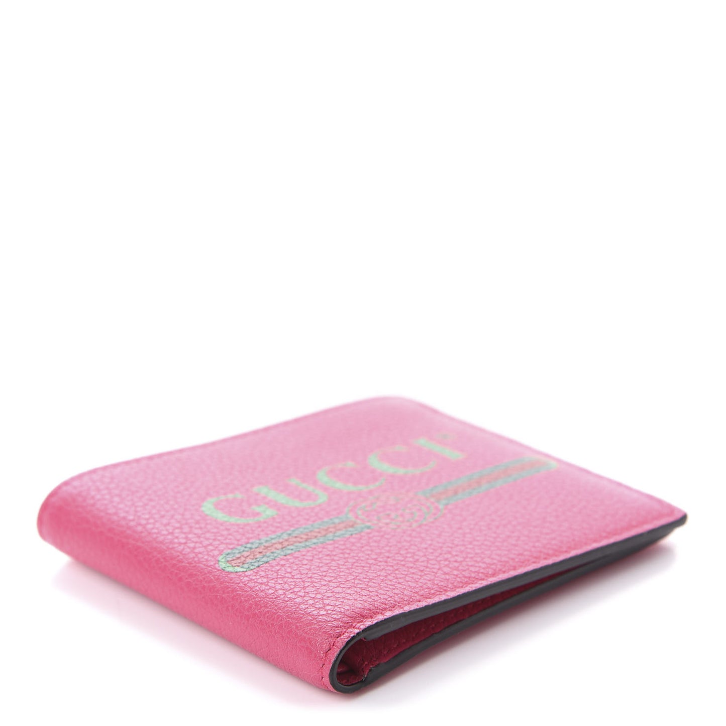 Grained Calfskin Logo Bi-Fold Wallet Box Pink Green