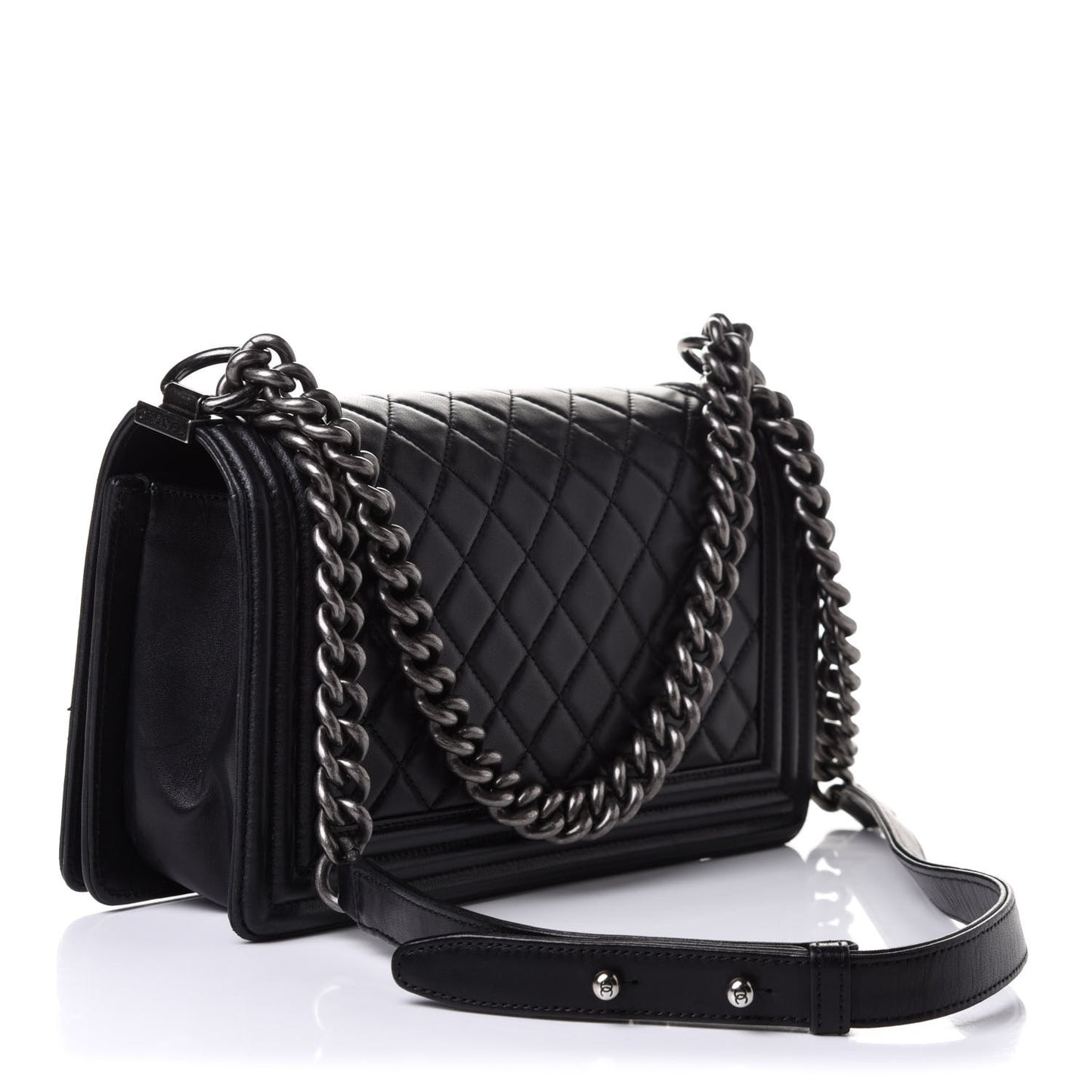 Lambskin Quilted Medium Boy Flap Black