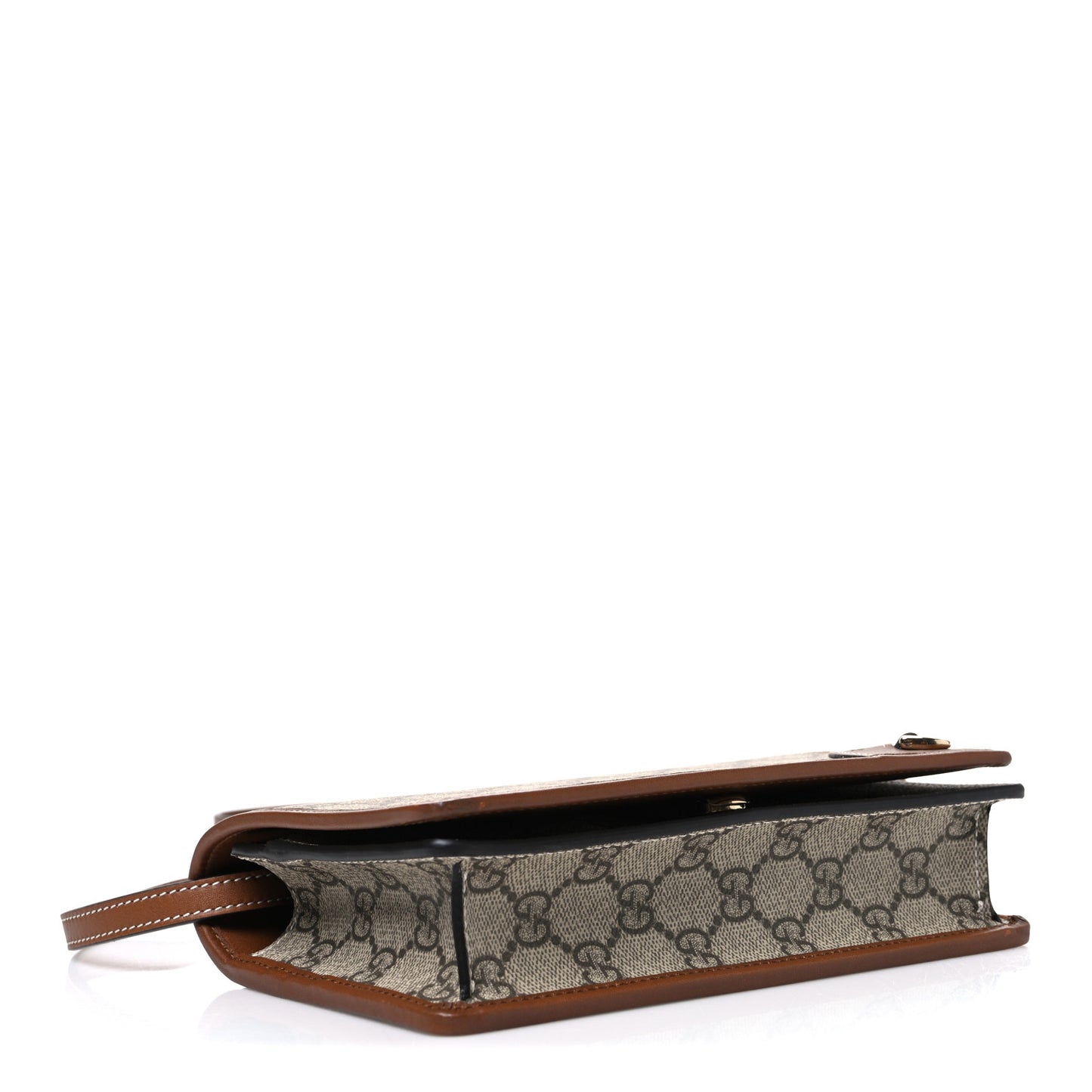 GG Emblem Monogram Wallet With Strap Beige Brown