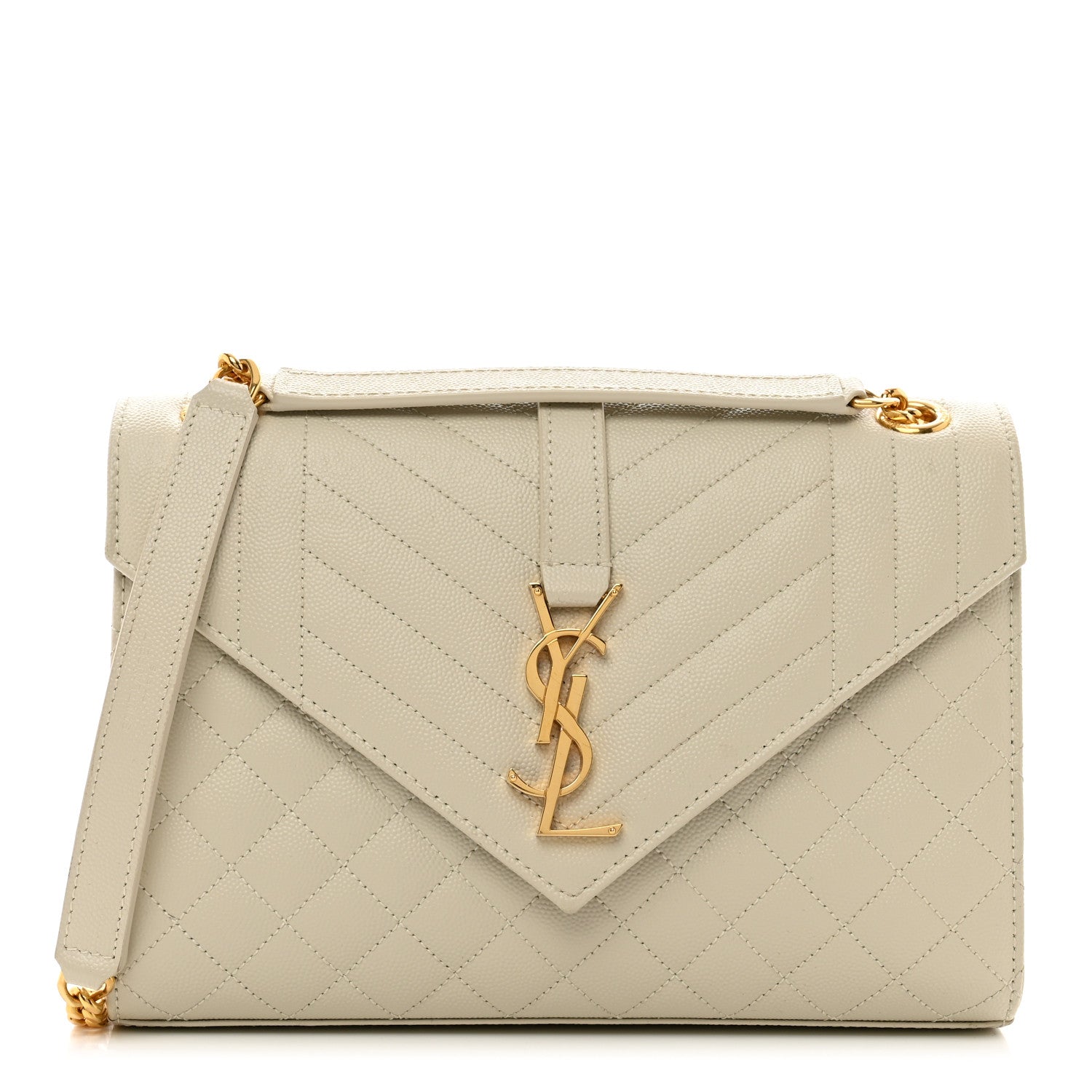 Saint Laurent Grain De Poudre Textured Mixed Matelasse Medium Triquilt Monogram Satchel Crema Soft 1 of 10