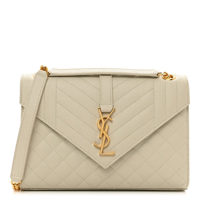 Saint Laurent Grain De Poudre Textured Mixed Matelasse Medium Triquilt Monogram Satchel Crema Soft 1 of 10