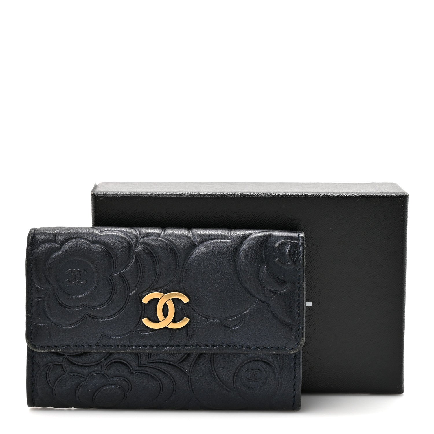 Chanel Lambskin Camellia Embossed Flap Card Holder Navy 12 of 12