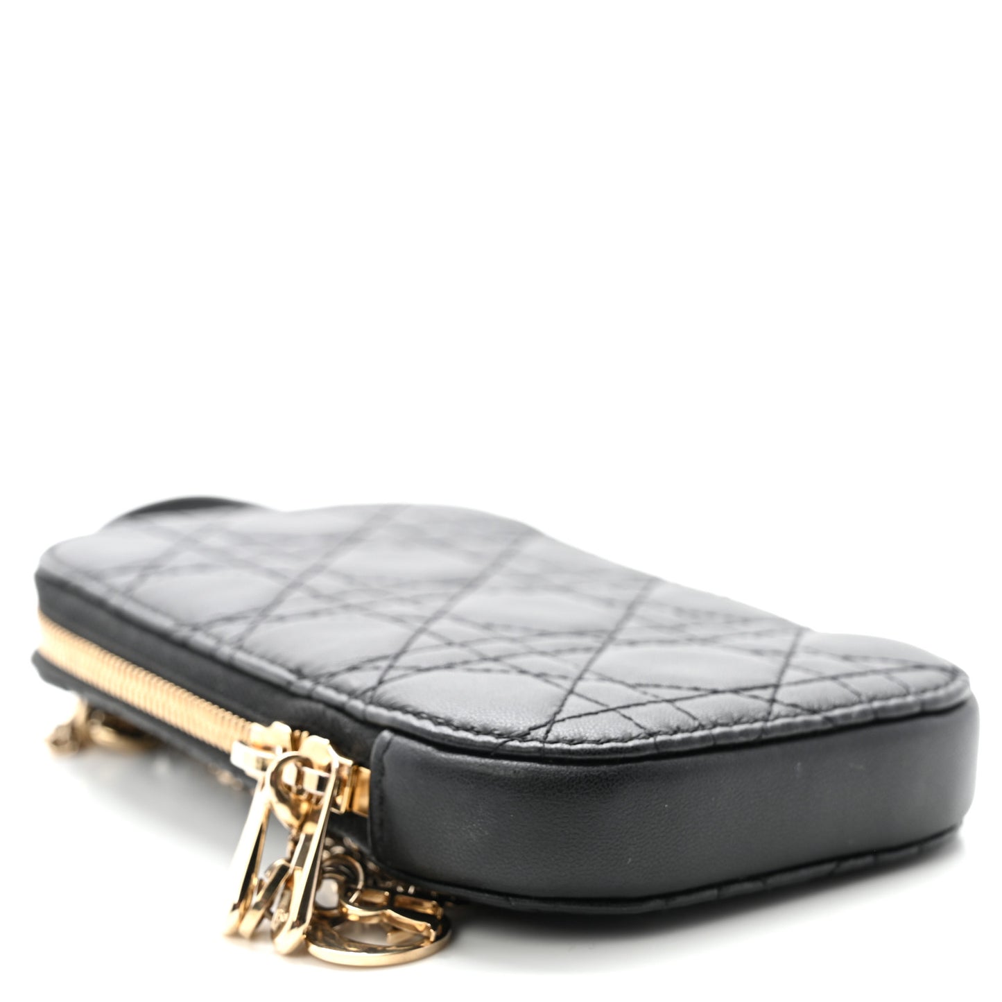 Lambskin Cannage Lady Dior Phone Holder Black