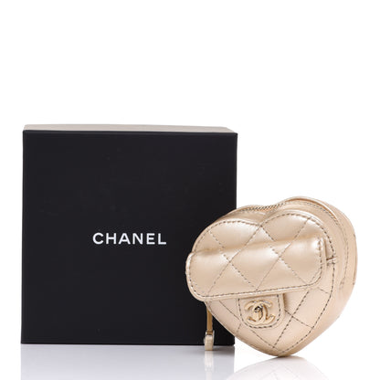 Chanel Metallic Lambskin Quilted CC In Love Heart Zipped Arm Coin Purse Gold 8 of 8