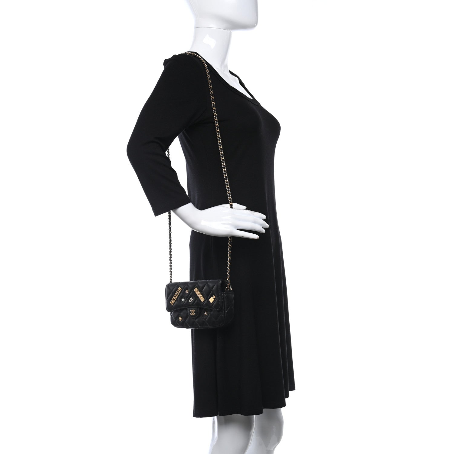 Chanel Lambskin Quilted Charm Flap Phone Holder With Chain Black 2 of 12