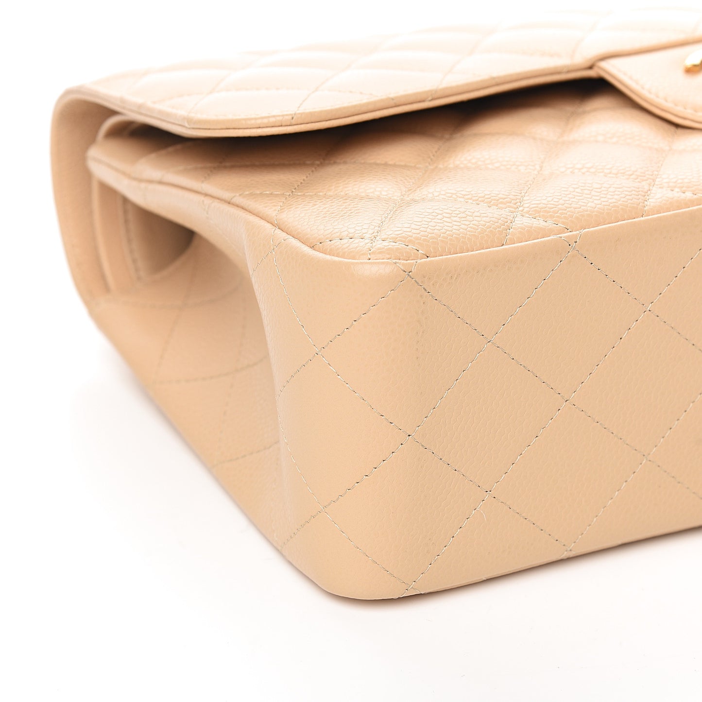 Caviar Quilted Jumbo Double Flap Beige Clair