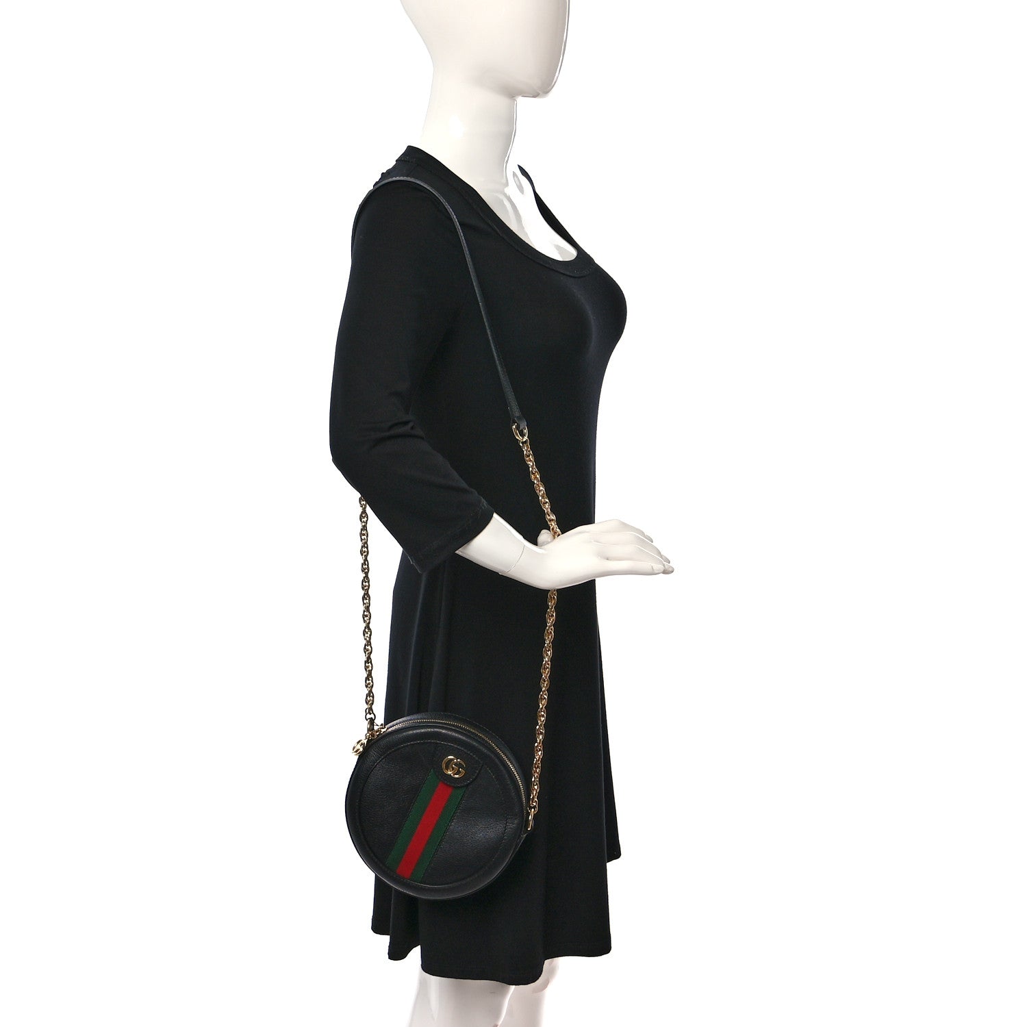 Gucci Grained Calfskin Web Mini Ophidia Round Shoulder Bag Black 2 of 13
