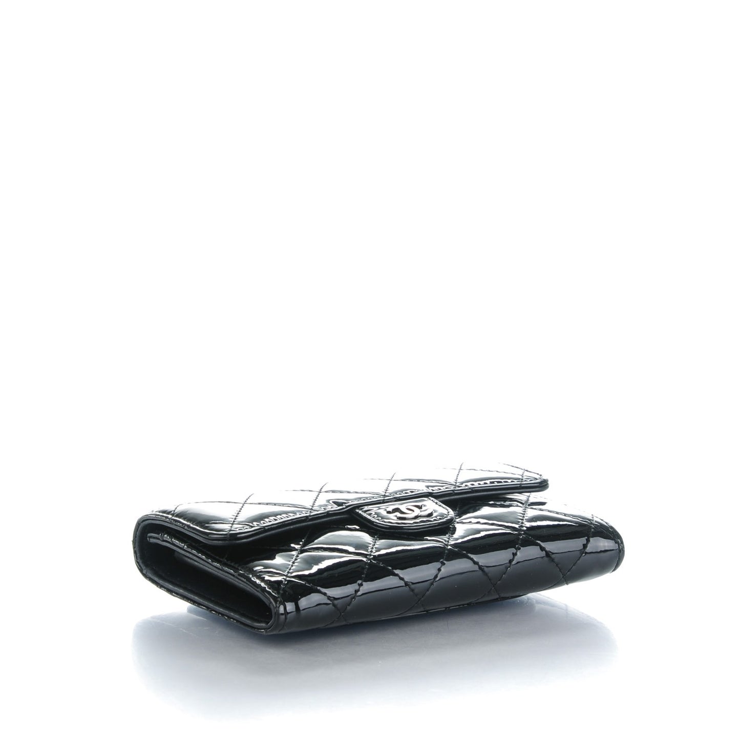 Patent Calfskin Quilted Small Flap Wallet Black