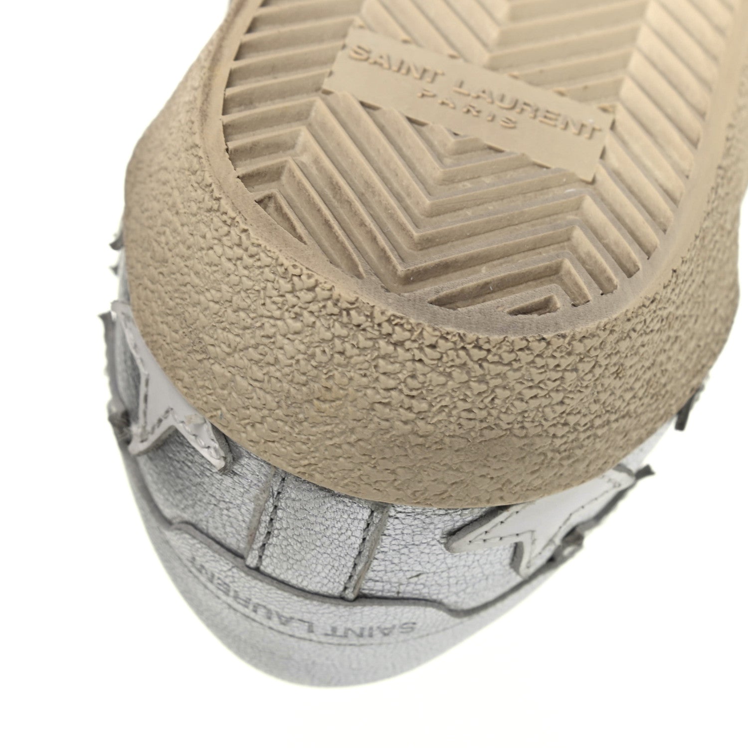 Saint Laurent Metallic Calfskin Star Court Sneakers 37.5 Silver 9 of 13