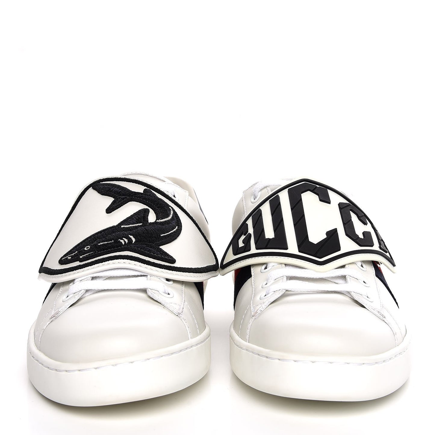Calfskin Web Shark Embroidered Mens Ace Sneakers 8.5 White