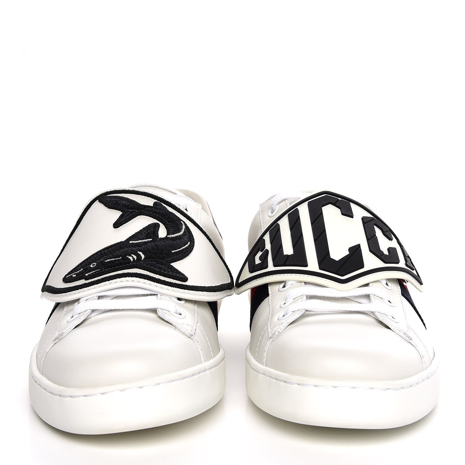 Gucci Calfskin Web Shark Embroidered Mens Ace Sneakers 8.5 White 2 of 12