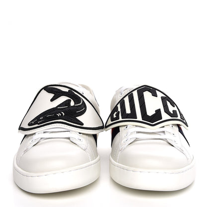 Gucci Calfskin Web Shark Embroidered Mens Ace Sneakers 8.5 White 2 of 12