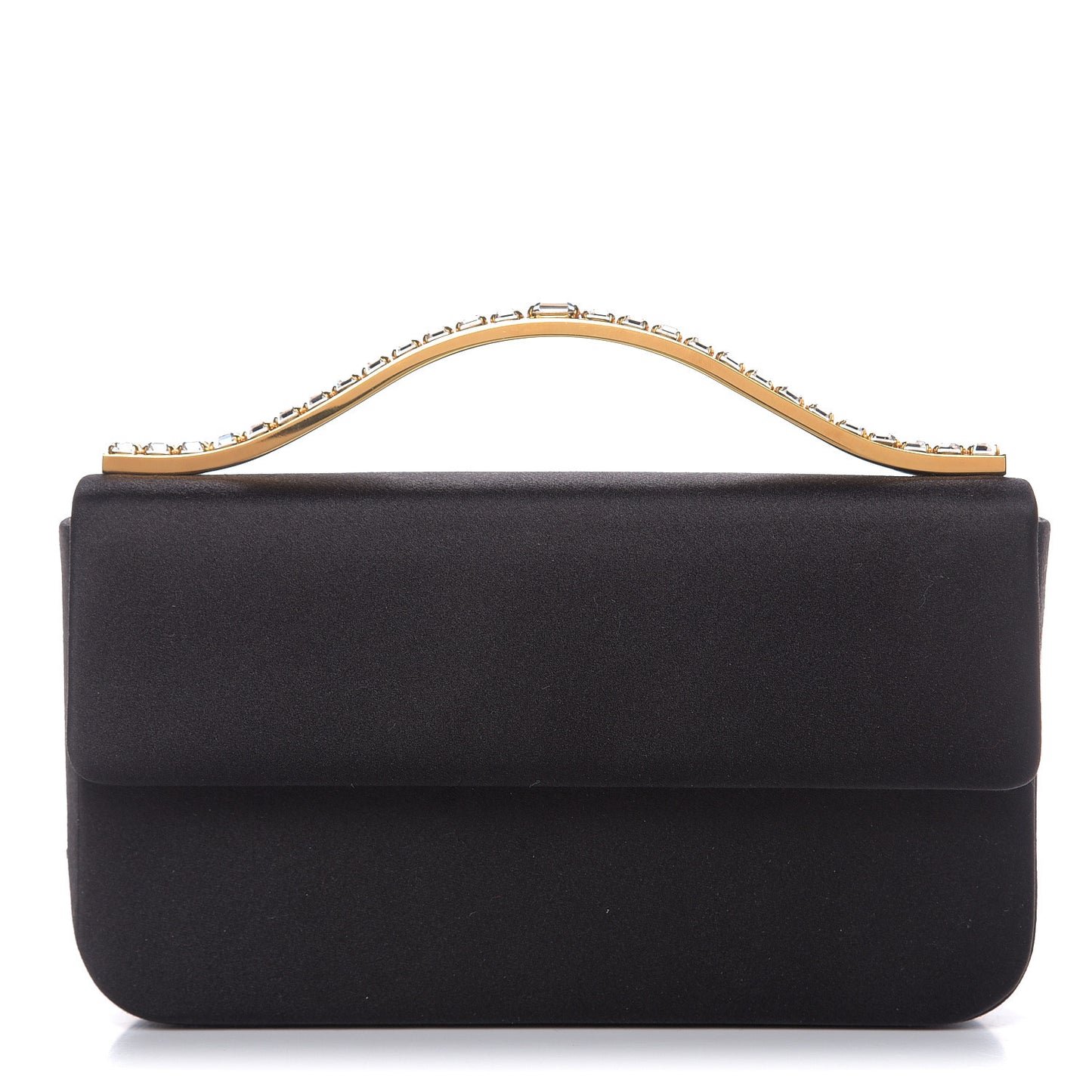 Satin Strass Top Handle Clutch Black