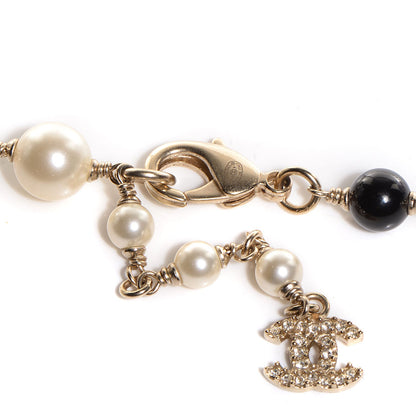 Chanel Pearl Crystal Bow CC Necklace Gold 4 of 5
