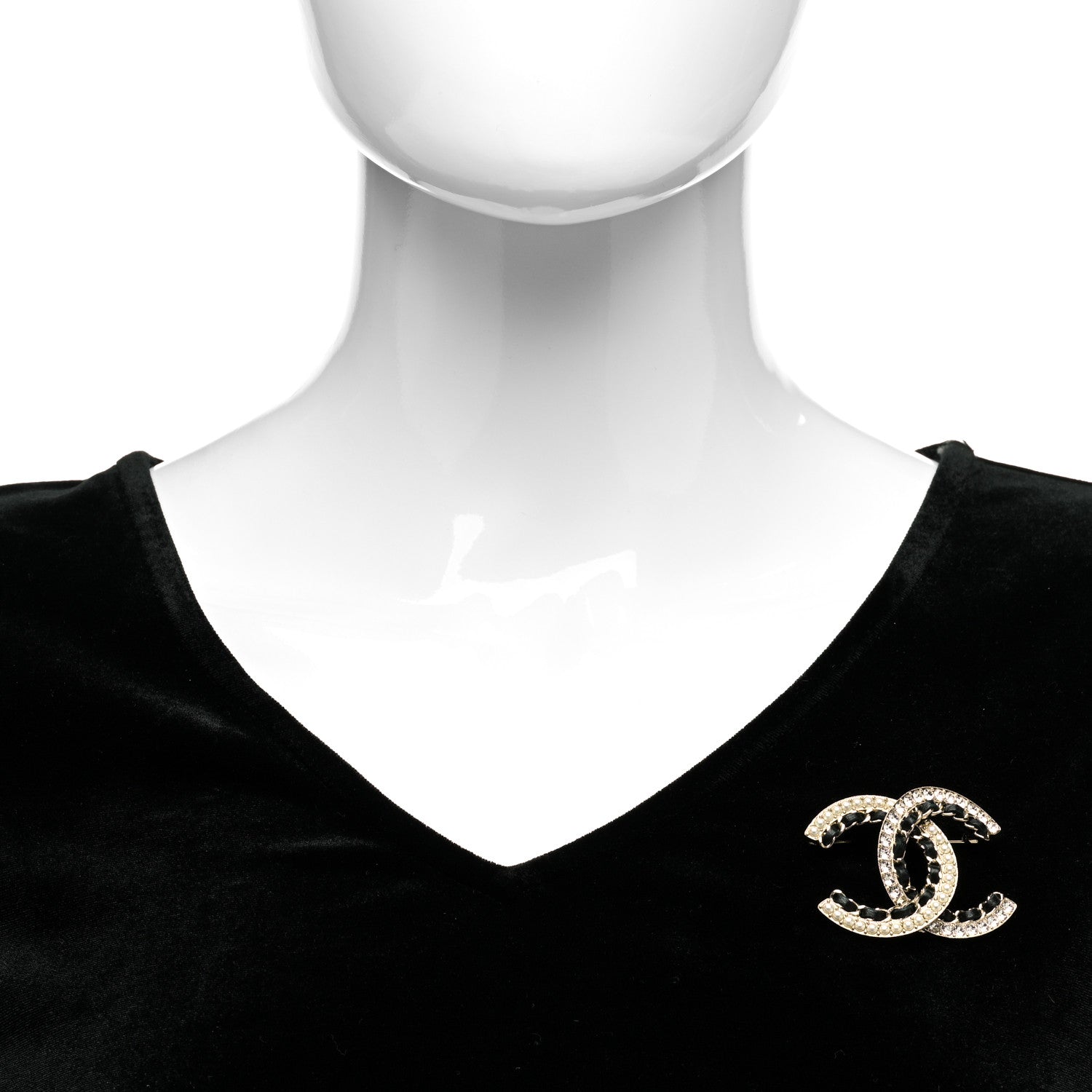 Chanel Lambskin Crystal CC Chain Brooch Black Gold 2 of 4