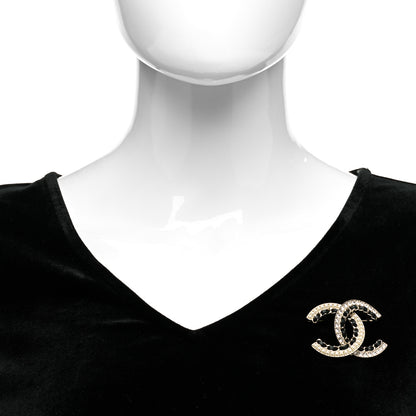 Chanel Lambskin Crystal CC Chain Brooch Black Gold 2 of 4