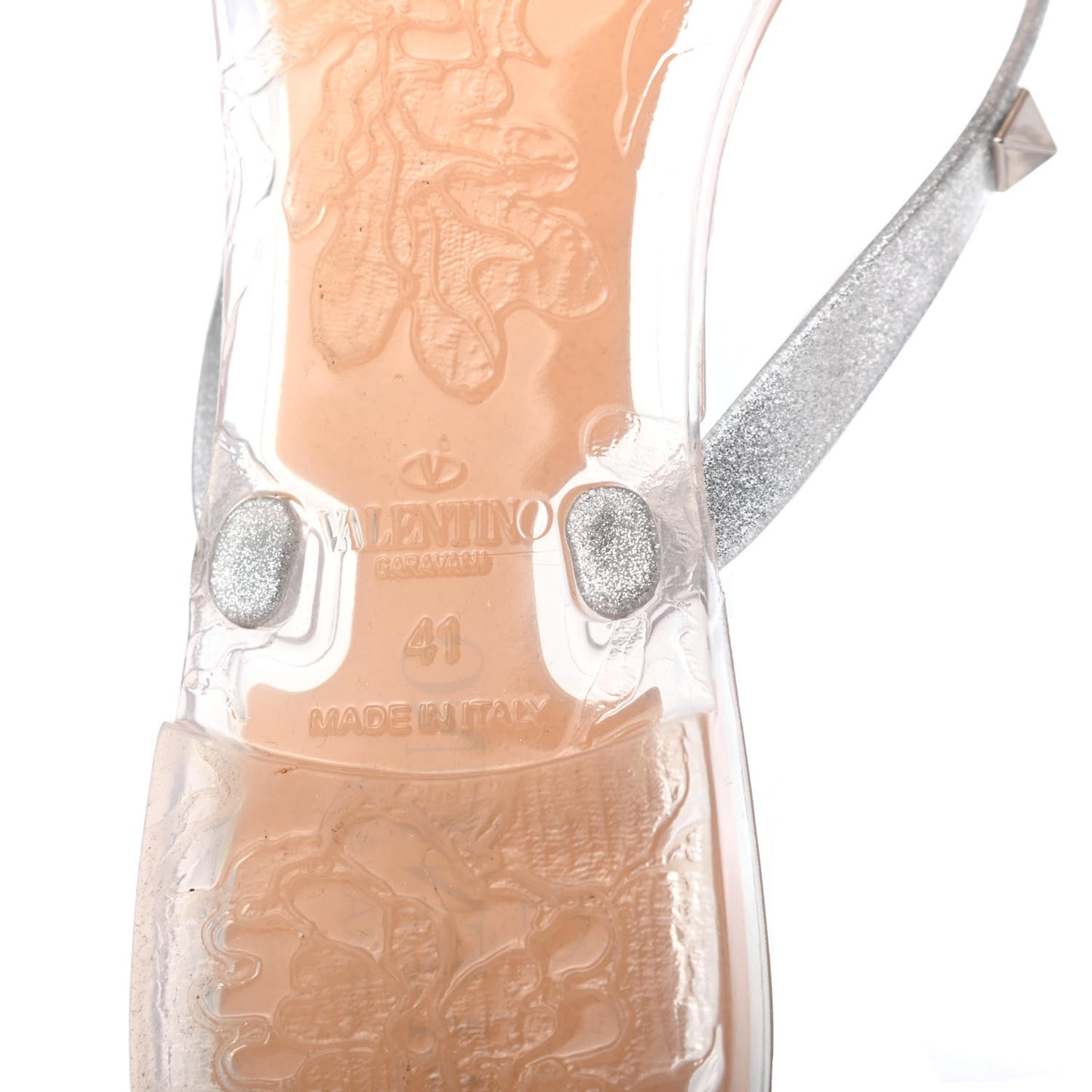PVC Jelly Glitter Rockstud Bow Thong Sandals 41 Silver