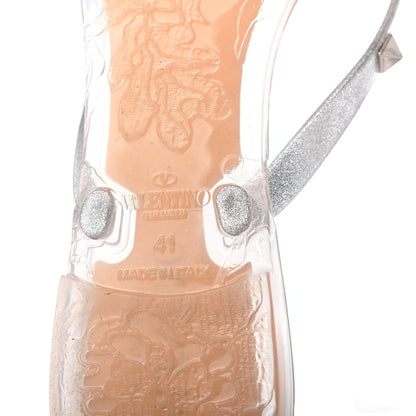 Valentino Garavani PVC Jelly Glitter Rockstud Bow Thong Sandals 41 Silver 6 of 8