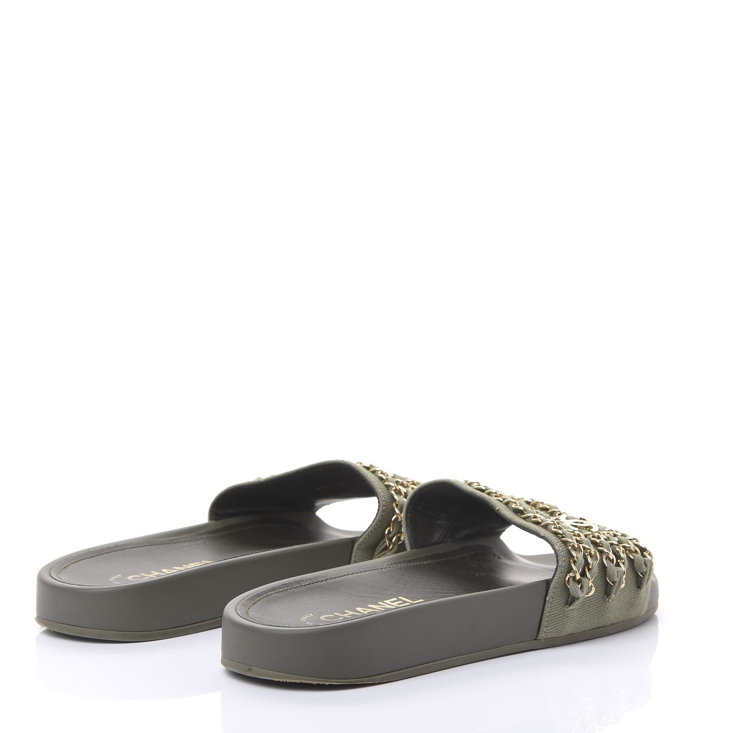 Chanel Canvas Chain Flat Sandals 39 Khaki 4 of 8